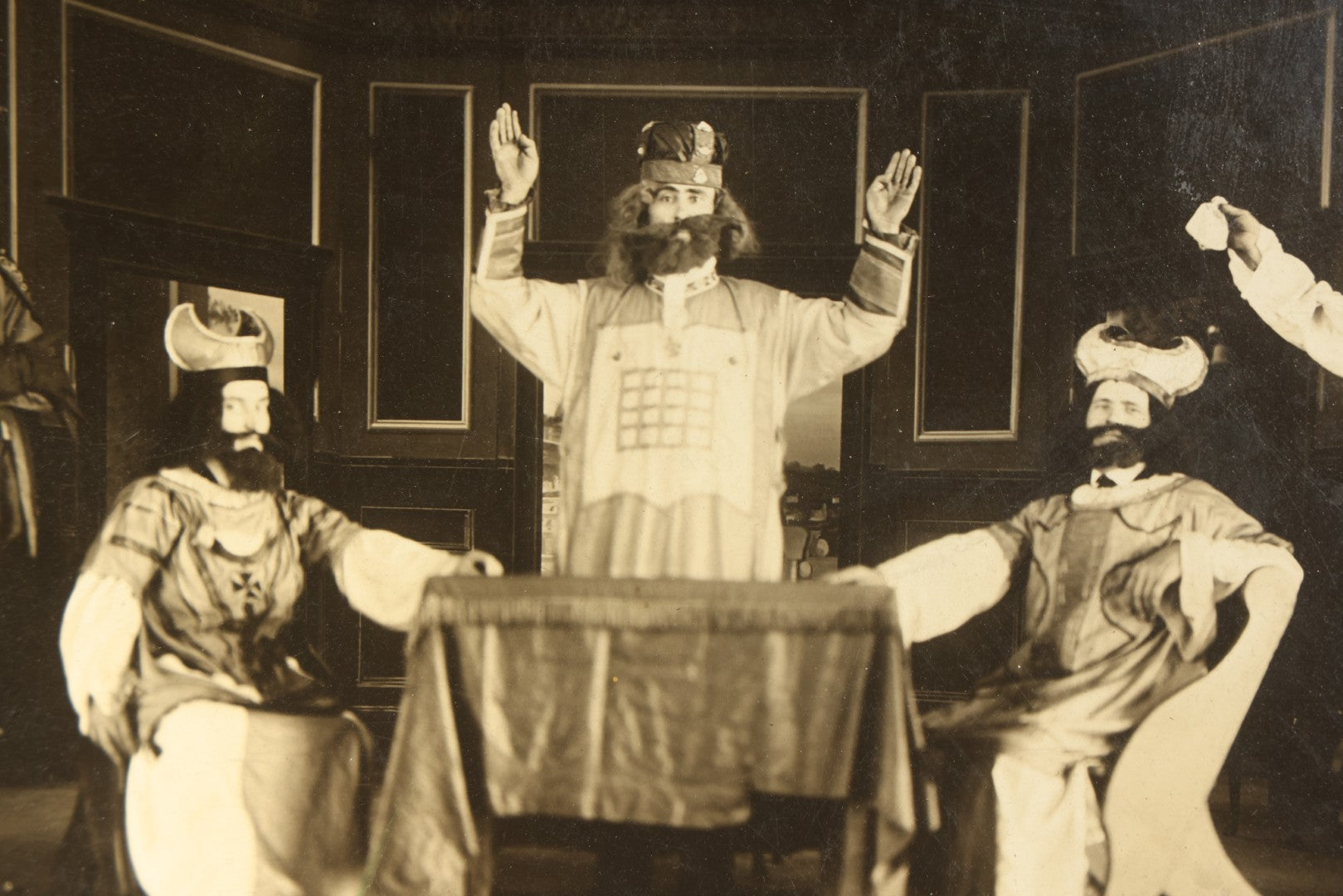 Antique Board-Mounted Photograph of a Theatrical Stage Production with Five Costumed Performers