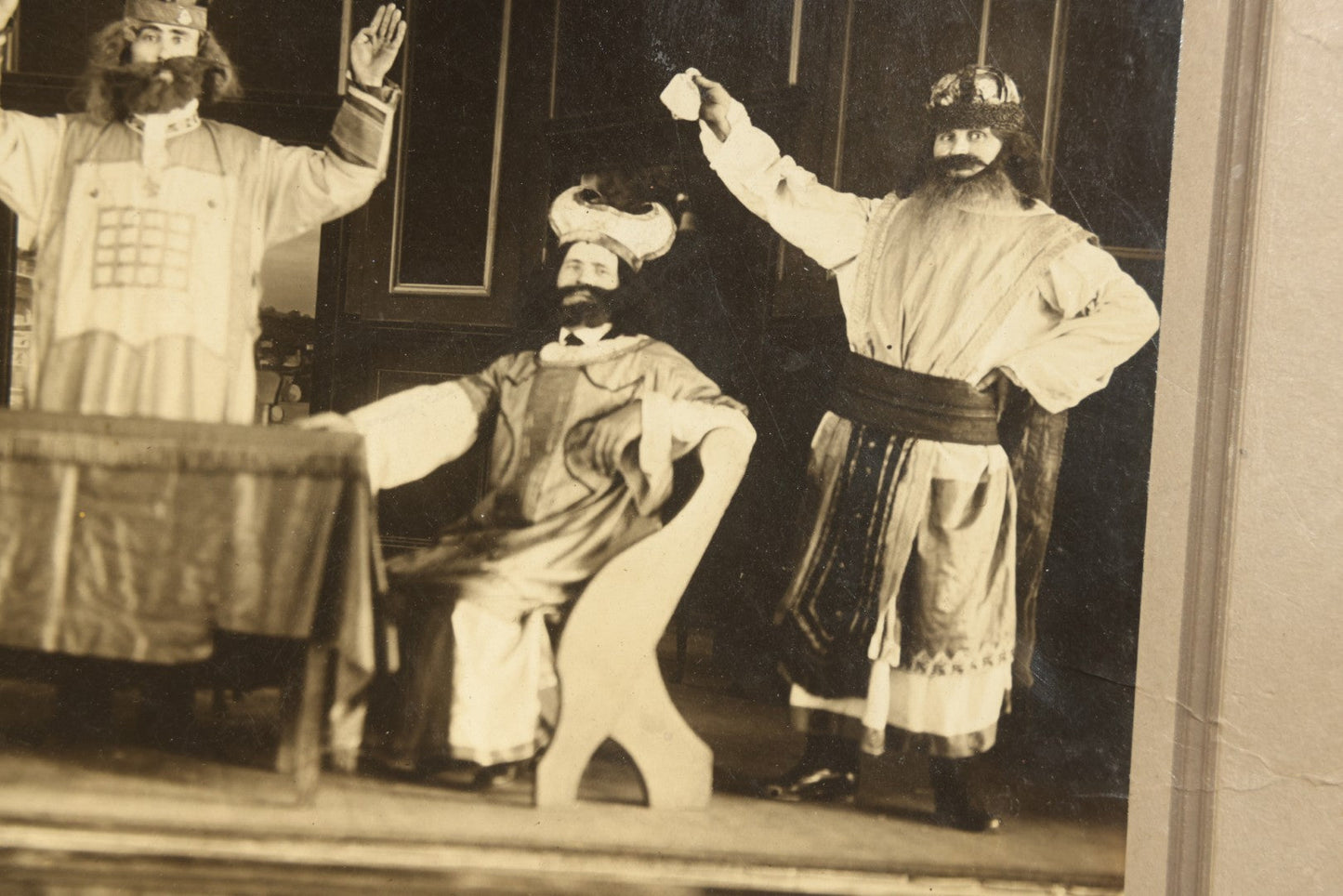 Antique Board-Mounted Photograph of a Theatrical Stage Production with Five Costumed Performers