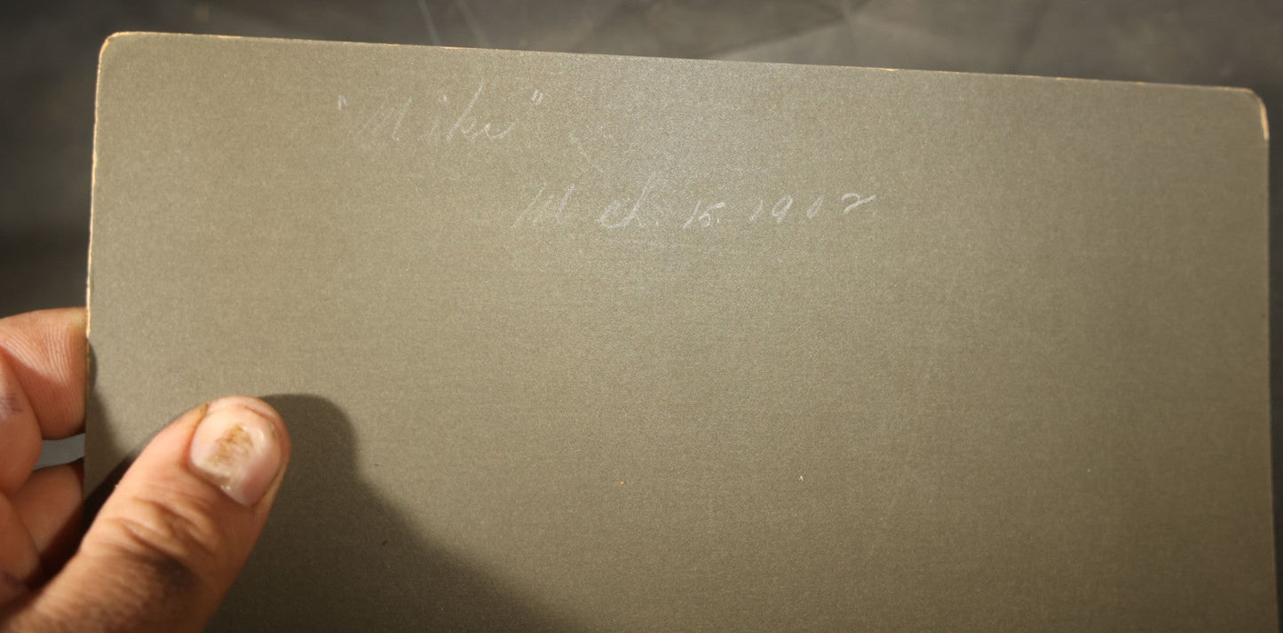 Antique Board-Mounted Photograph of a Woman Chopping Firewood, Inscribed "Mike" on Verso, Dated March 15, 1902
