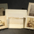 Lot 092 - Grouping of Five Antique Board-Mounted Photographs Including Sunken Paddle Wheel Steamboat Inscribed "Sunk on Currier Rock 1903," German Christmas Pyramid, and Child with Taxidermy Bird by Nicholas, Bristol, New Hampshire