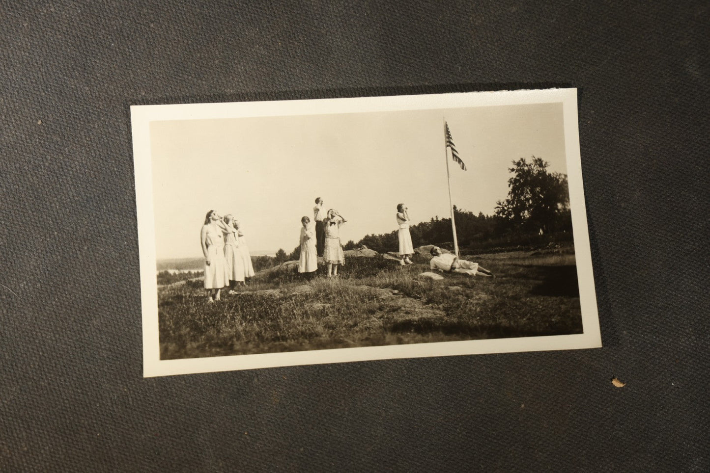 Grouping of 11 Vintage Snapshot Photographs with Negatives of the 1932 Solar Eclipse including Partial and Total Eclipse Phases and Eclipse Viewers with American Flag