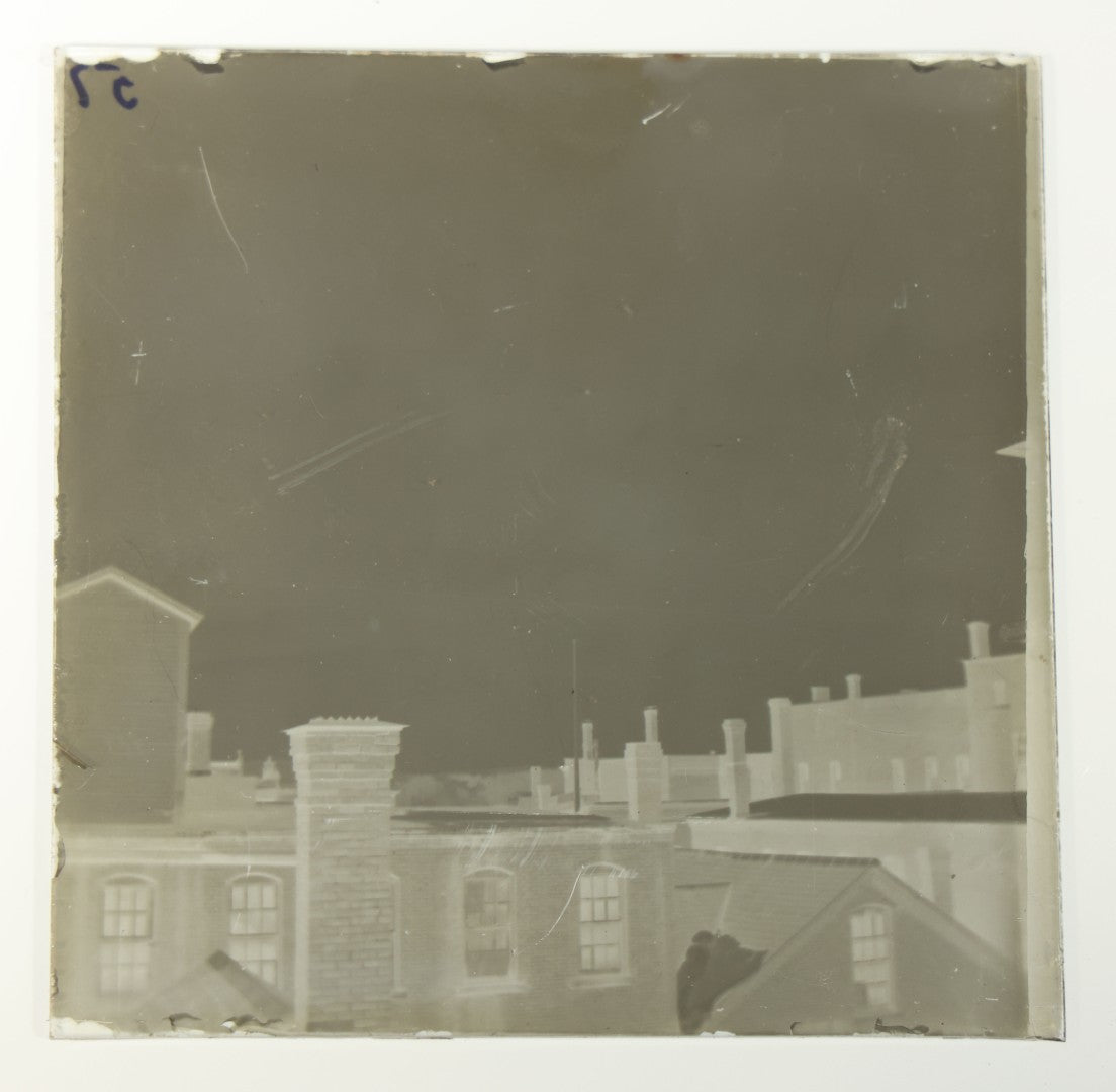 Grouping of 38 Antique Glass Plate Photographic Negatives including Interior and Exterior Views, Portraits, and Domestic Scenes
