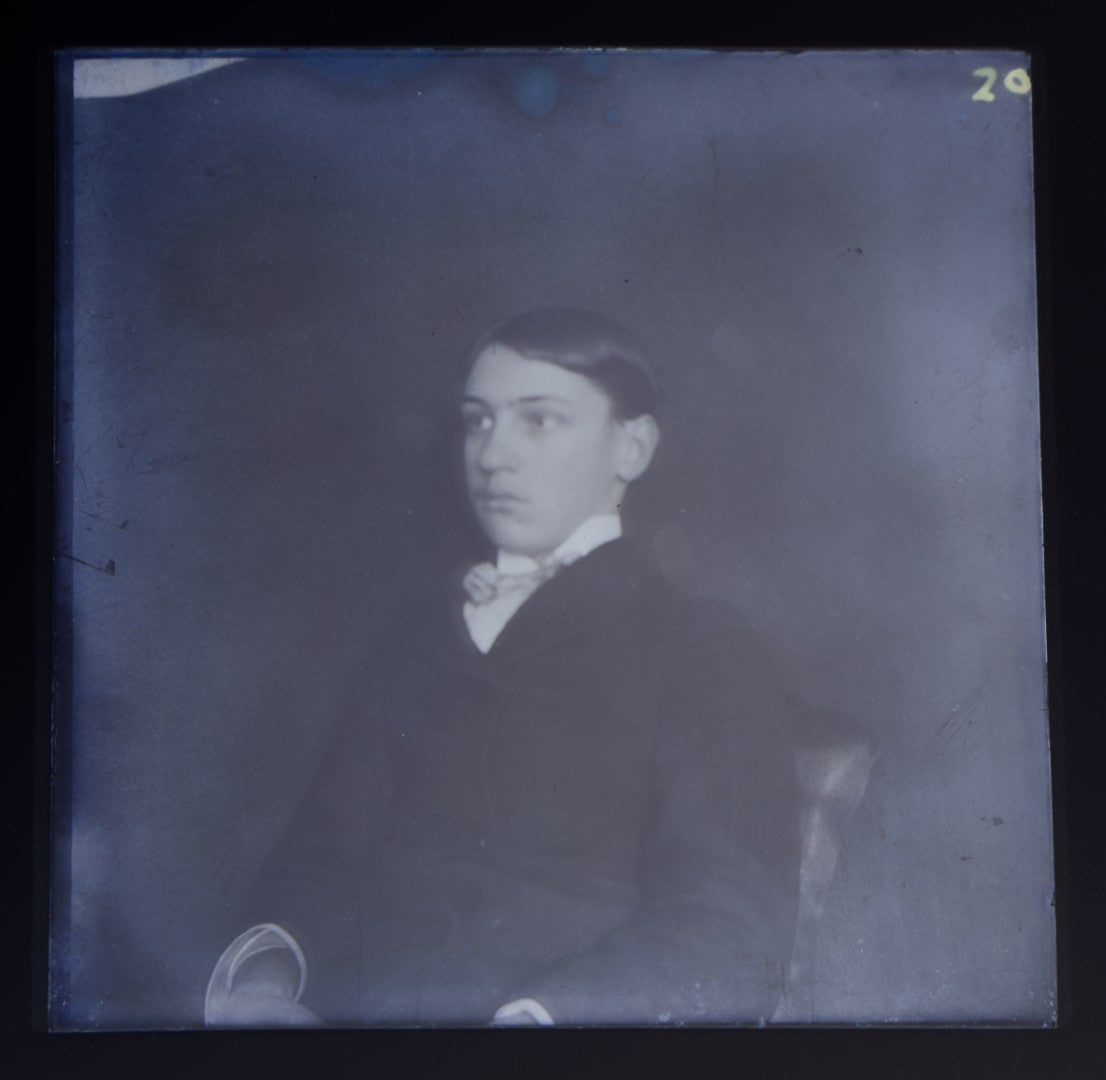 Grouping of 38 Antique Glass Plate Photographic Negatives including Interior and Exterior Views, Portraits, and Domestic Scenes