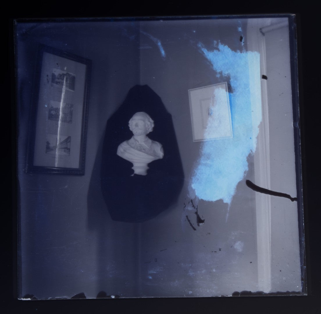 Grouping of 38 Antique Glass Plate Photographic Negatives including Interior and Exterior Views, Portraits, and Domestic Scenes