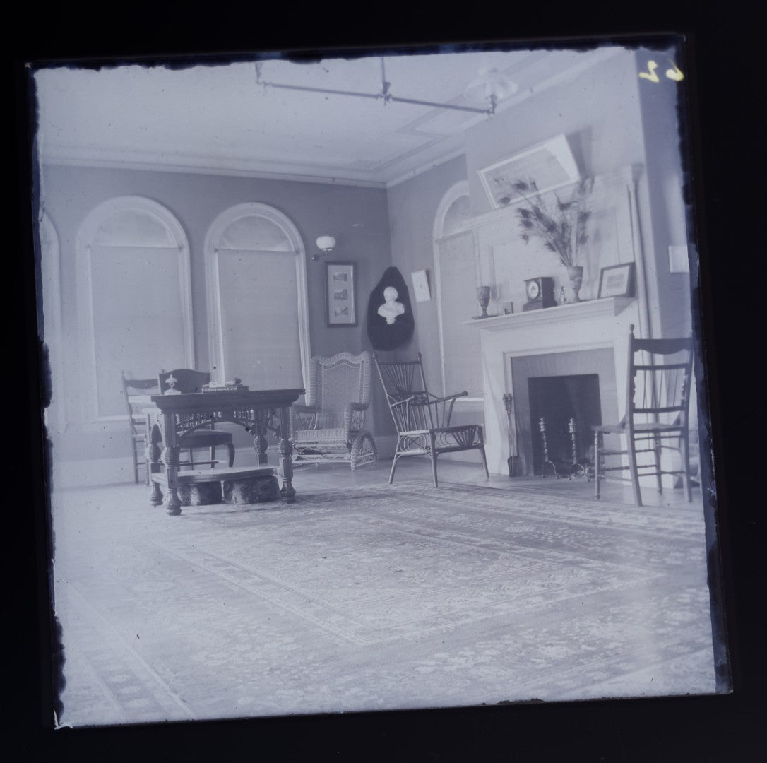 Grouping of 38 Antique Glass Plate Photographic Negatives including Interior and Exterior Views, Portraits, and Domestic Scenes