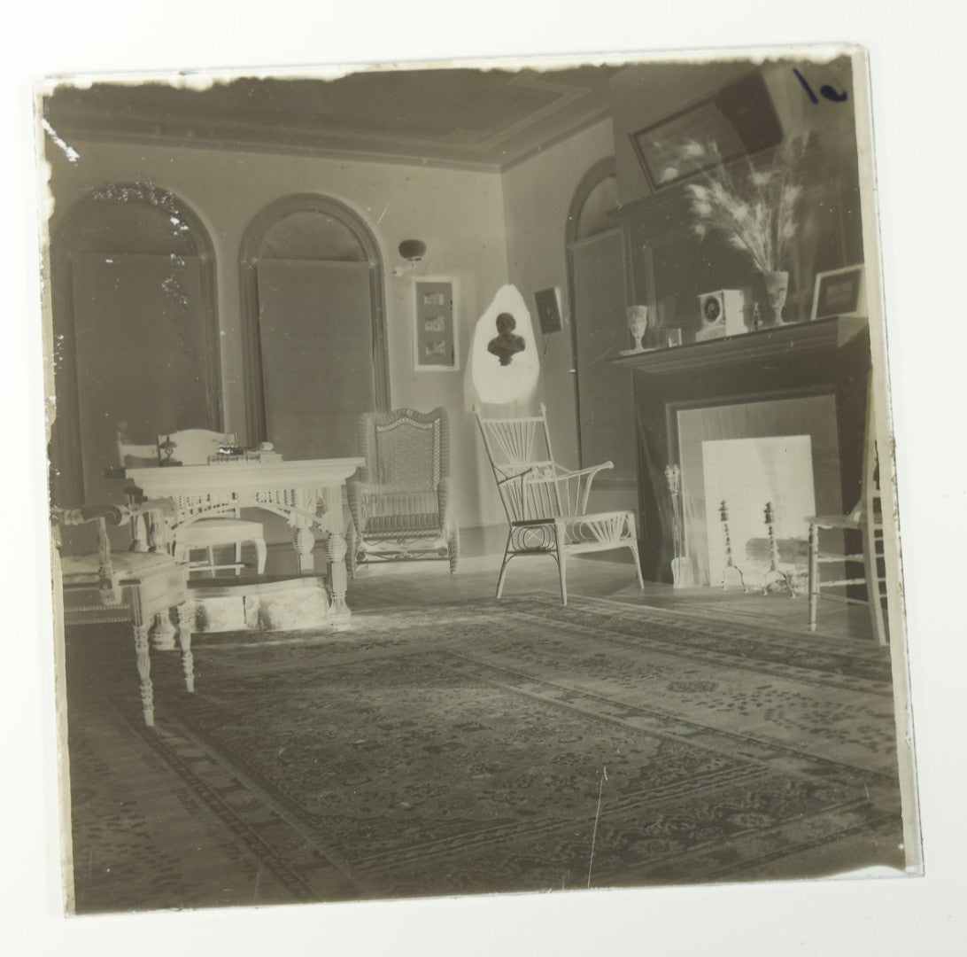 Grouping of 38 Antique Glass Plate Photographic Negatives including Interior and Exterior Views, Portraits, and Domestic Scenes