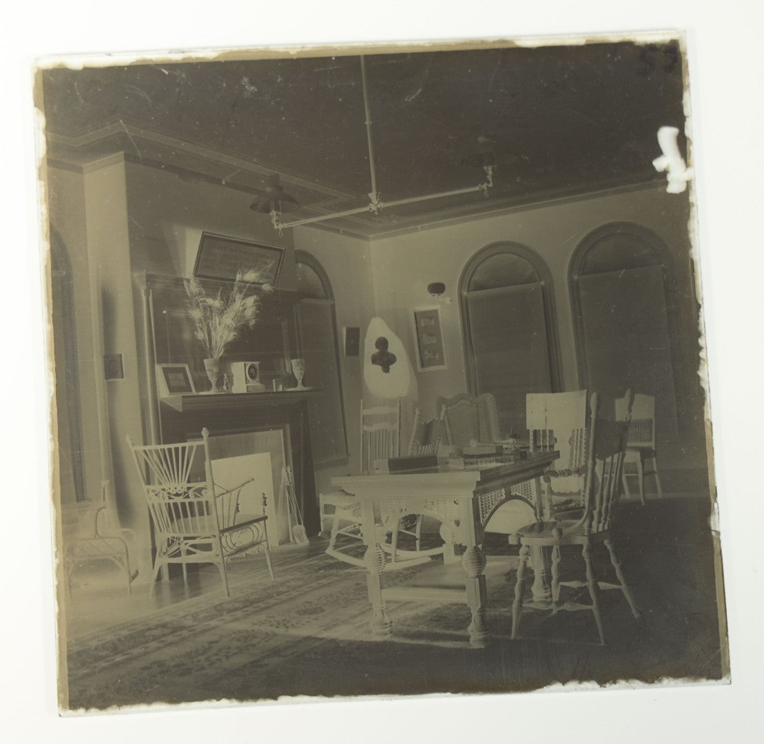 Grouping of 38 Antique Glass Plate Photographic Negatives including Interior and Exterior Views, Portraits, and Domestic Scenes