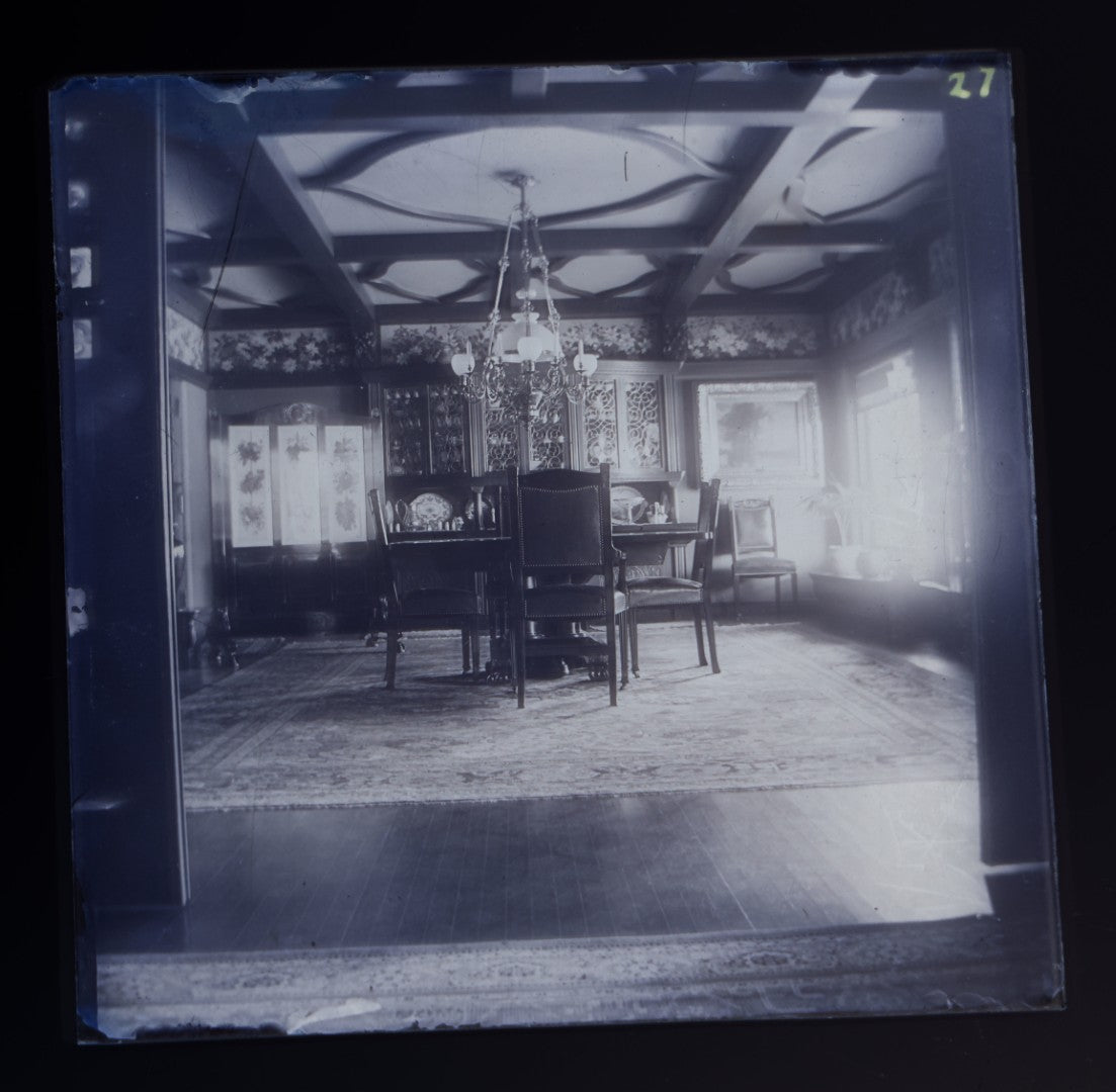 Grouping of 38 Antique Glass Plate Photographic Negatives including Interior and Exterior Views, Portraits, and Domestic Scenes