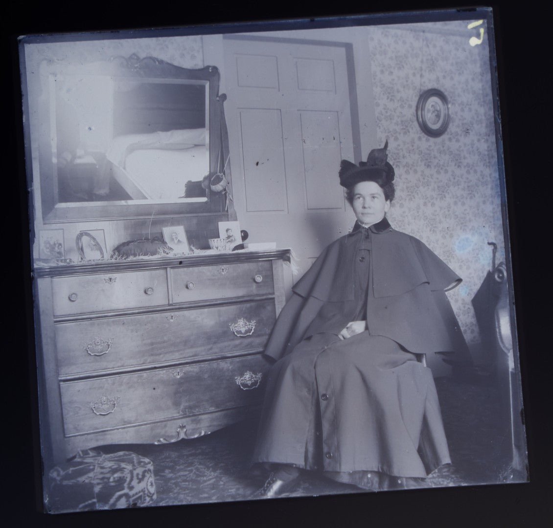 Grouping of 38 Antique Glass Plate Photographic Negatives including Interior and Exterior Views, Portraits, and Domestic Scenes