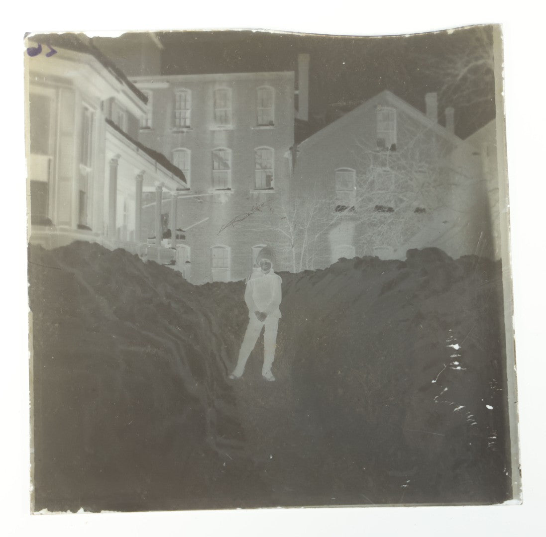 Grouping of 38 Antique Glass Plate Photographic Negatives including Interior and Exterior Views, Portraits, and Domestic Scenes