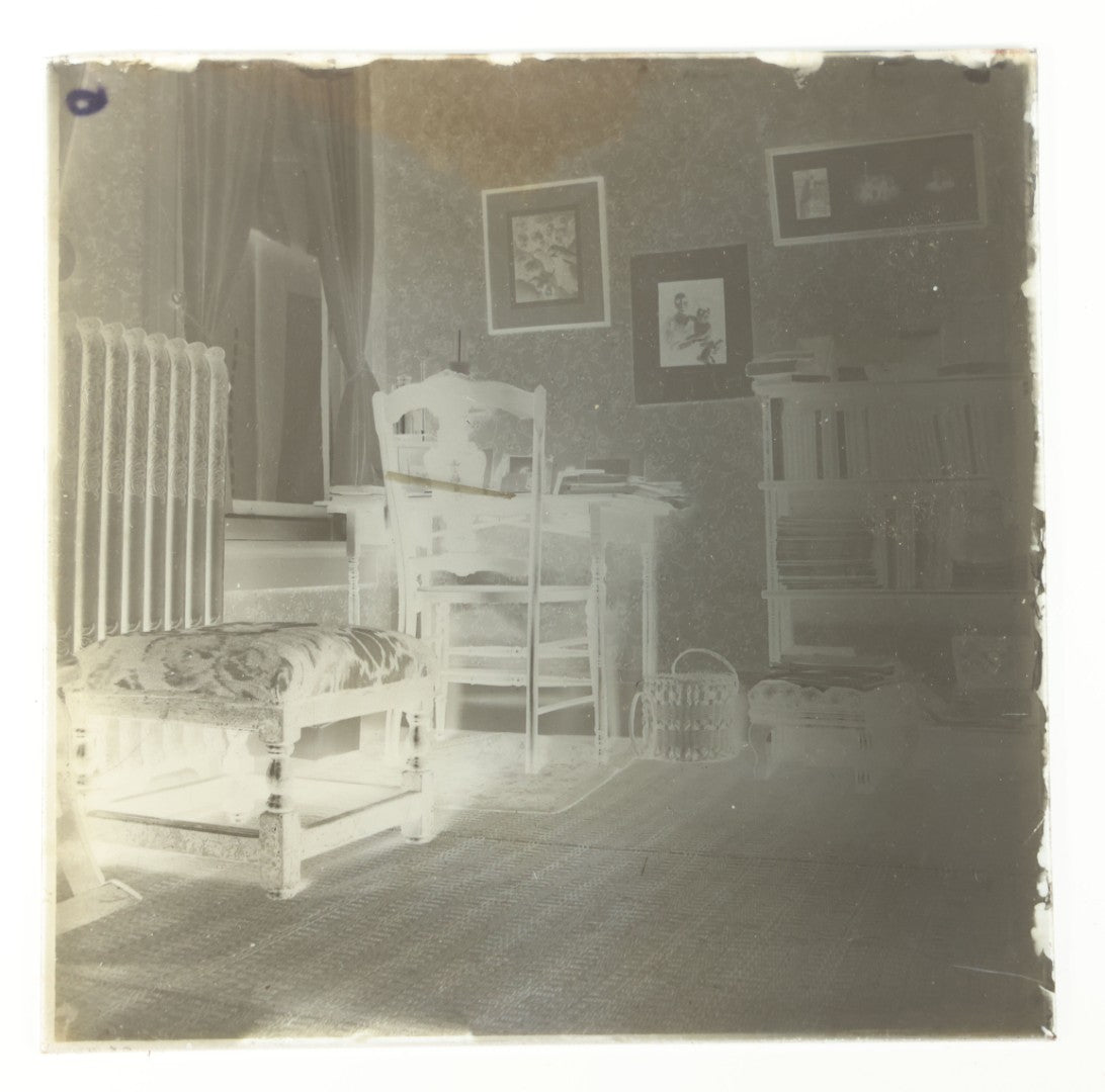 Grouping of 38 Antique Glass Plate Photographic Negatives including Interior and Exterior Views, Portraits, and Domestic Scenes