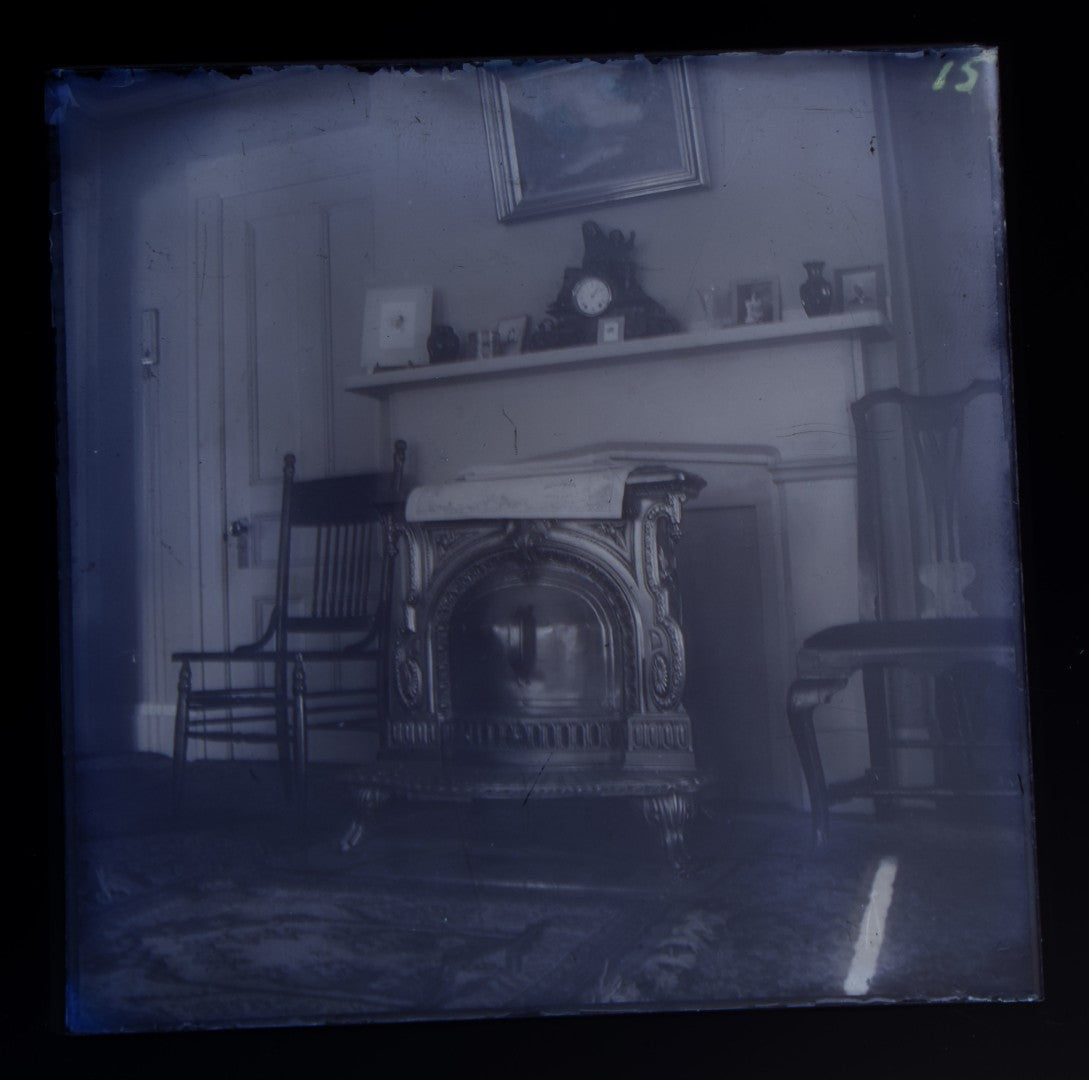 Grouping of 38 Antique Glass Plate Photographic Negatives including Interior and Exterior Views, Portraits, and Domestic Scenes