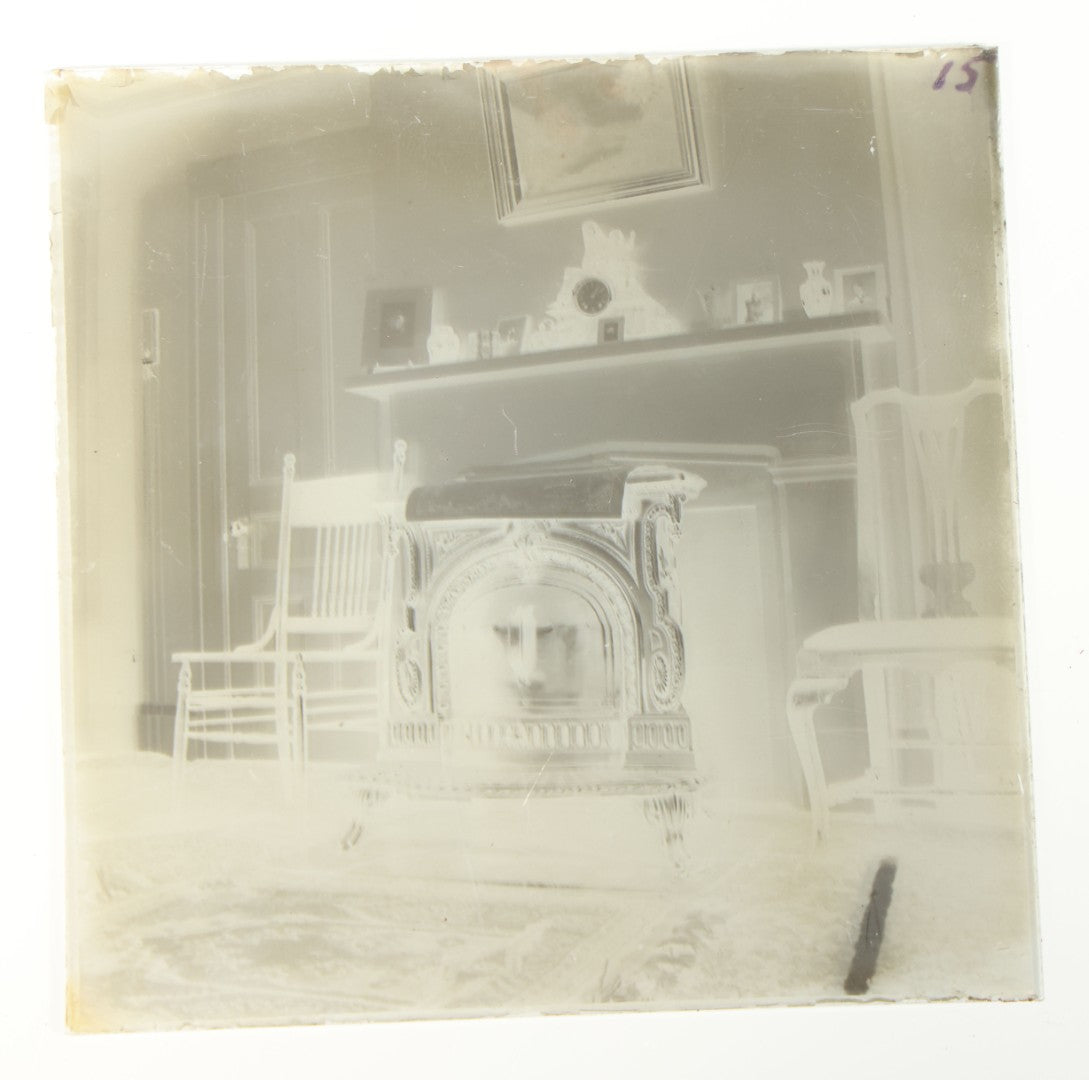 Grouping of 38 Antique Glass Plate Photographic Negatives including Interior and Exterior Views, Portraits, and Domestic Scenes