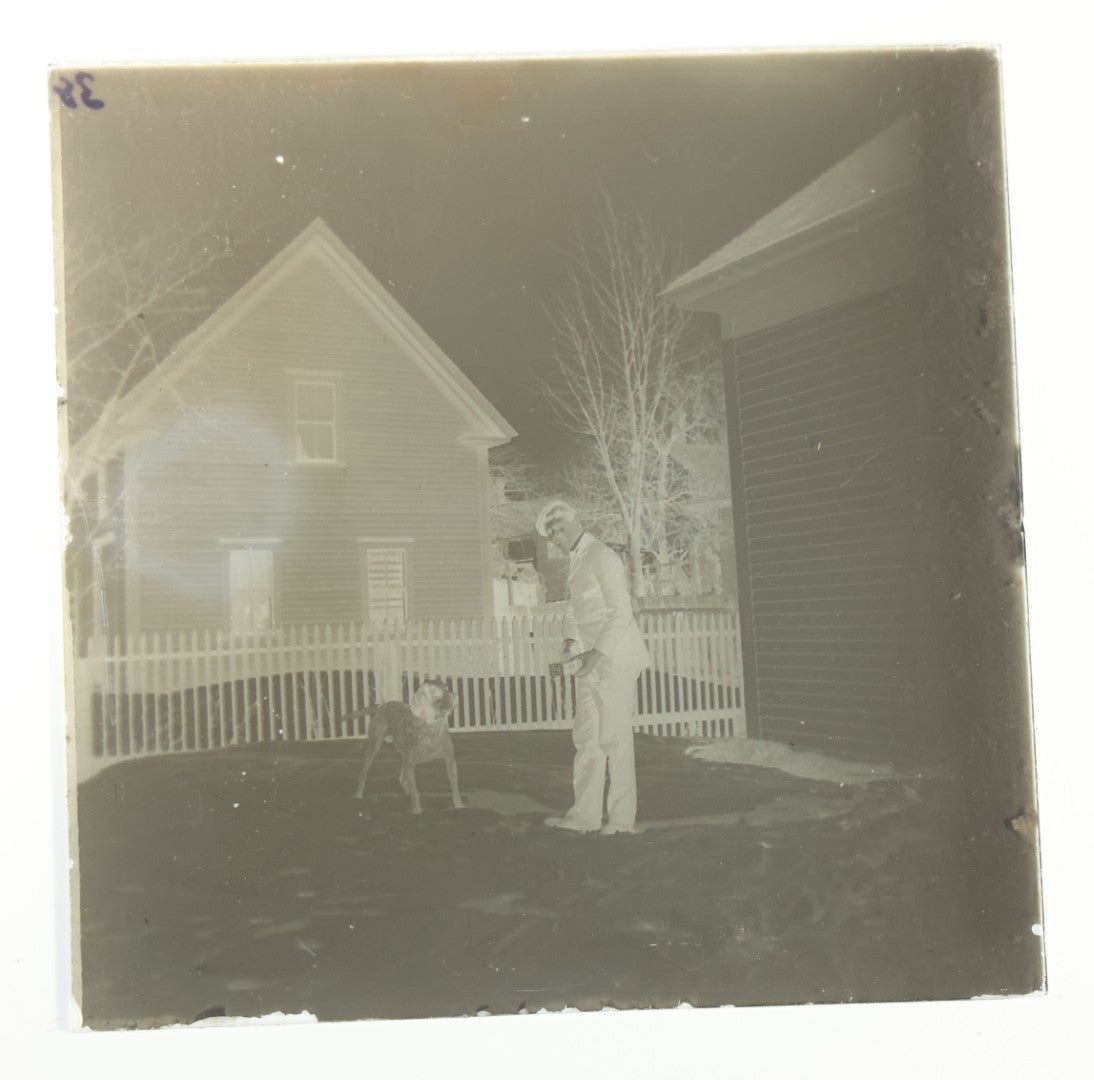 Grouping of 38 Antique Glass Plate Photographic Negatives including Interior and Exterior Views, Portraits, and Domestic Scenes