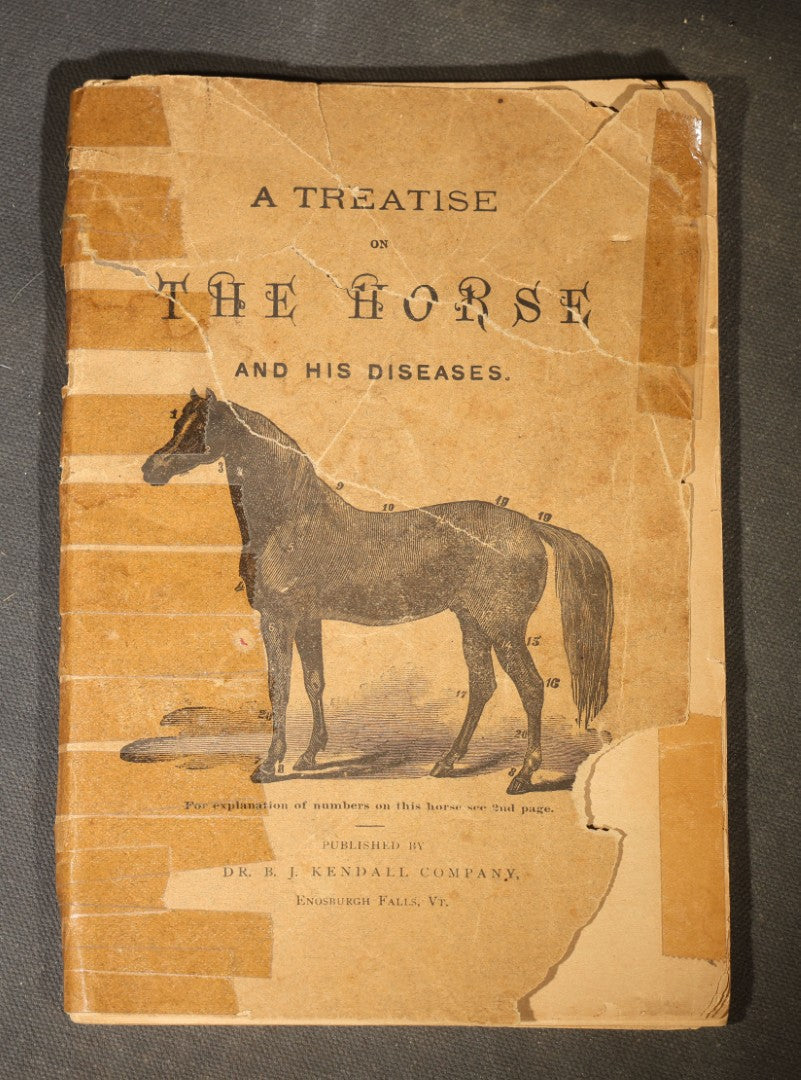 "A Treatise on the Horse and His Diseases" Antique Illustrated Equine Veterinary Booklet, Revised Edition, Published by Dr. B. J. Kendall Company, Enosburgh Falls, Vermont, 1881
