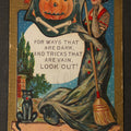 Lot 110 - Antique Halloween Postcard with Jack-O-Lantern, Witch with Broom, and Black Cat, "Hallowe'en Time," No. 552, Postmarked 1910, Paducah, Kentucky