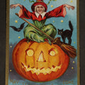 Lot 112 - Antique Halloween Postcard with Jack-O-Lantern, Witch with Broom, Black Cat, and Owl, "May Your Hallowe'en Wish Come True," No. 249, Addressed to Newport, Vermont