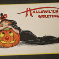 Lot 113 - Antique Halloween Postcard with Girl in Witch Costume and Jack-O-Lantern, "Hallowe'en Greetings," Published by the Gibson Art Co., Cincinnati, Ohio, Postmarked 1912, Cos Cob, Connecticut