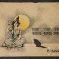 Lot 114 - Antique Halloween Postcard with Witch Holding Fortune Telling Cards, Black Cat, and Full Moon, "May This Season Bring Good Fortune," "Hallowe'en," Postmarked 1911, Cincinnati, Ohio