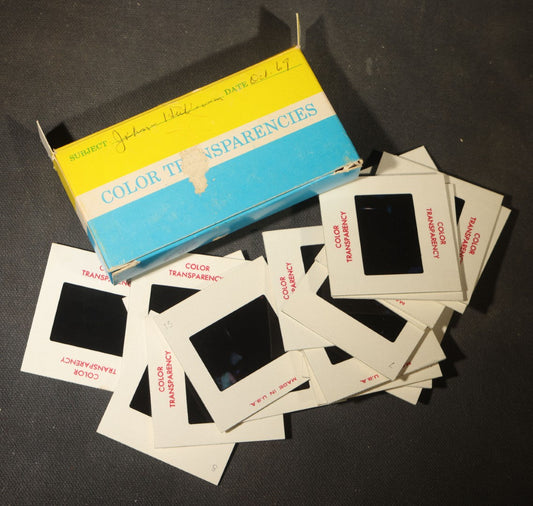 Vintage Box of Color Transparency Slides Depicting a Halloween Pumpkin Carving Party, Inscribed "Jackson Halloween," Dated October 1969