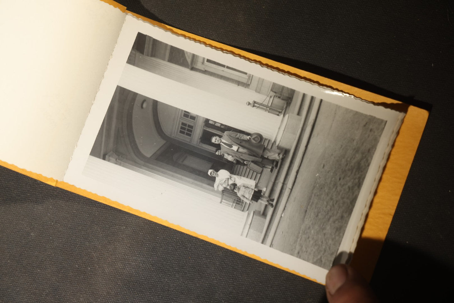Vintage Halloween Snapshot Photo Album of a Child in Black Cat Costume with Jack-O-Lanterns and Carved Pumpkins, October 1952, Woodman Photo