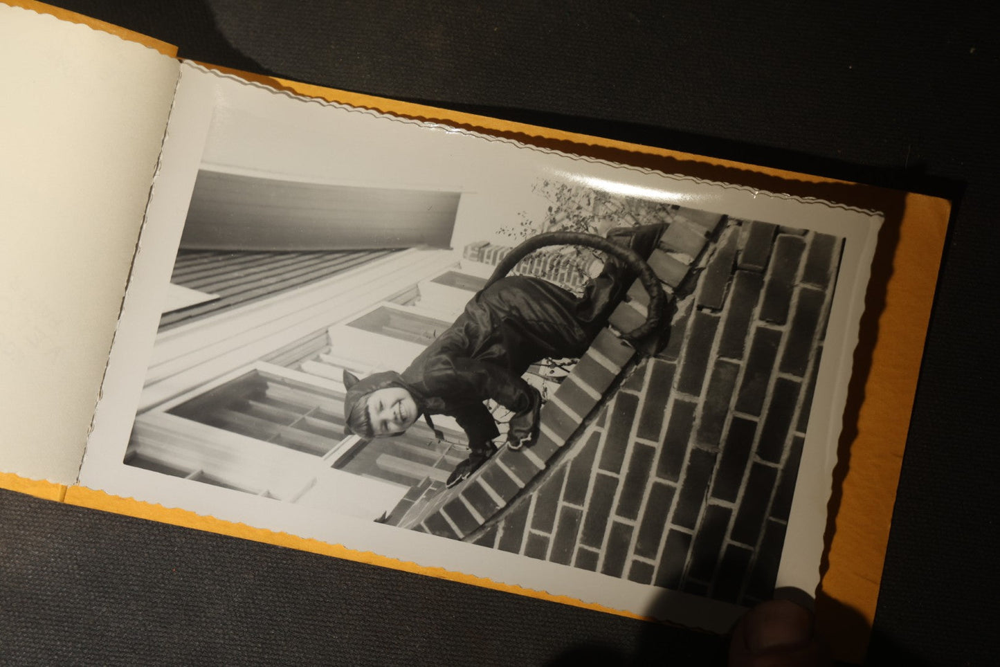 Vintage Halloween Snapshot Photo Album of a Child in Black Cat Costume with Jack-O-Lanterns and Carved Pumpkins, October 1952, Woodman Photo