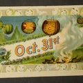 Lot 122 - Antique Halloween Postcard with Jack-O-Lantern Lanterns, Bonfire, and Embossed Moon Face Border, "Oct. 31st," No. 1028, Printed in Saxony, Postmarked 1911, Swampscott, Massachusetts