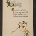 Lot 124 - Antique Halloween Postcard with Owl, Ace of Hearts, and Key, "Hallowe-En Greeting," No. 350, Embossed, Unused
