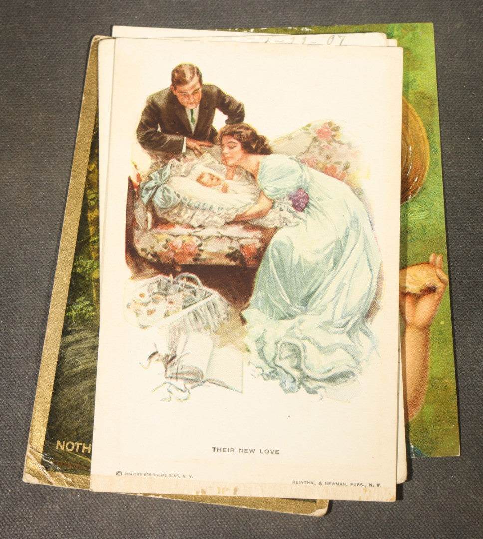 Grouping of approximately 15 Antique and Vintage Postcards including Girl with Dog, Romantic Couples, and Women's Portraits