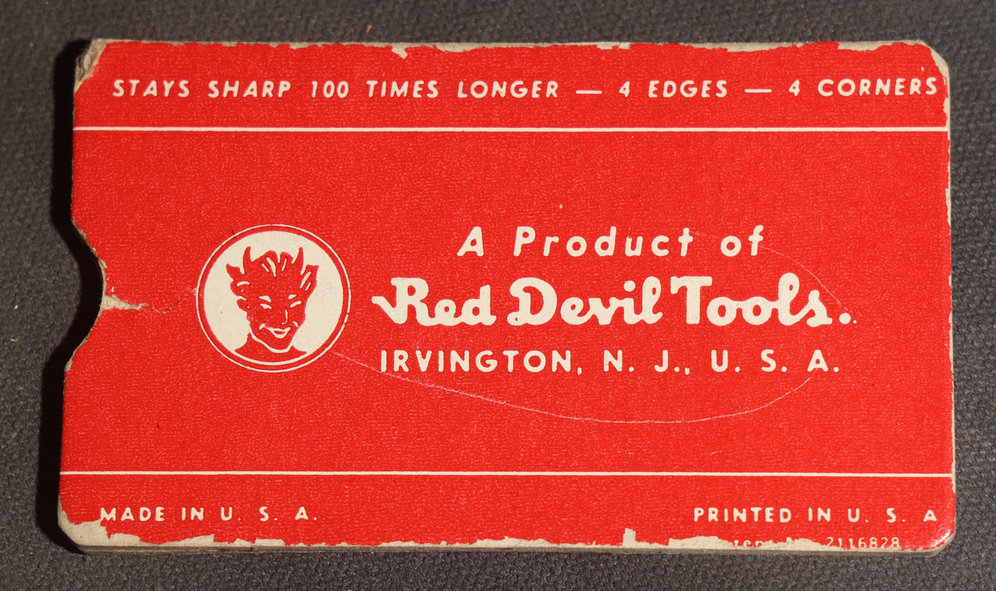 Grouping of Six Vintage Advertising Ephemera Pieces including Four Cook's All Meat Hickory-Smoked Franks Hats, Cafes Popeye Bag, and Red Devil Carboloy Blade Package