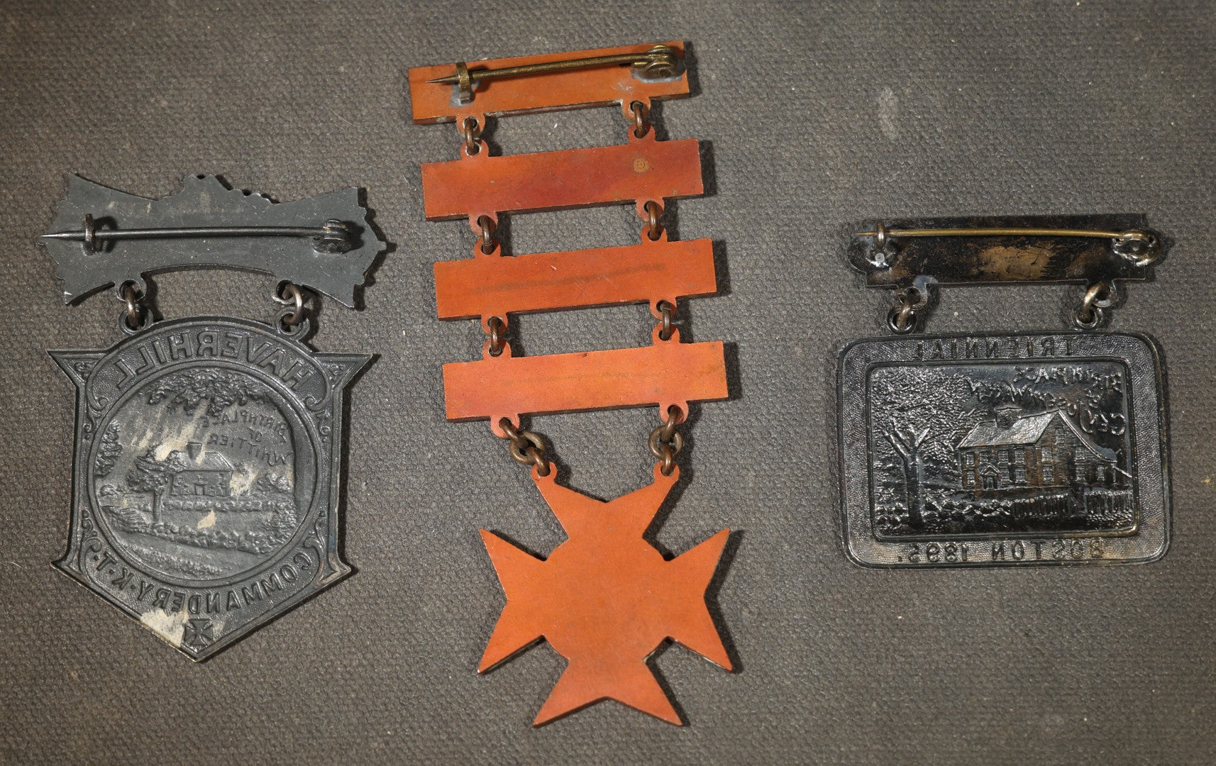 Trio of Antique Knights Templar Medals from Massachusetts including Western Mass. Templar with Worcester, Springfield, Pittsfield, and Greenfield Bars, Haverhill Commandery K.T. 26th Triennial Boston 1895, and Joseph Warren Commandery K.T.