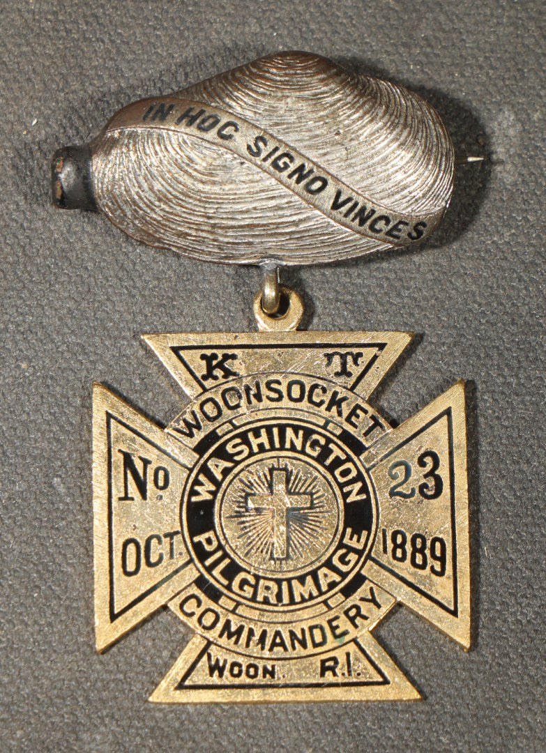 Grouping of Four Antique Knights Templar Medals Including Woonsocket Washington Pilgrimage Commandery No. 23, Chelsea Palestine Commandery 25th Triennial Boston, St. John's Commandery K.T. Bangor, and Washington Commandery No. 4 K.T. Newport, RI
