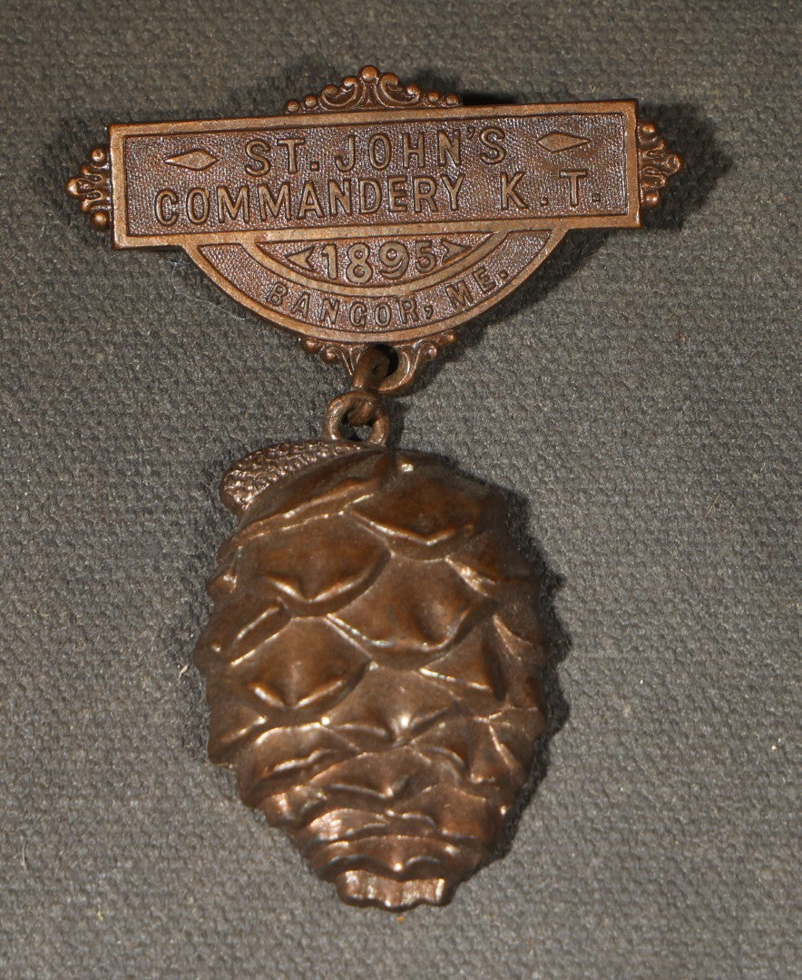 Grouping of Four Antique Knights Templar Medals Including Woonsocket Washington Pilgrimage Commandery No. 23, Chelsea Palestine Commandery 25th Triennial Boston, St. John's Commandery K.T. Bangor, and Washington Commandery No. 4 K.T. Newport, RI