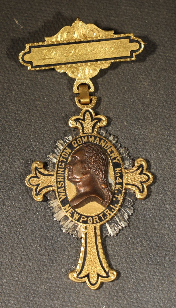 Grouping of Four Antique Knights Templar Medals Including Woonsocket Washington Pilgrimage Commandery No. 23, Chelsea Palestine Commandery 25th Triennial Boston, St. John's Commandery K.T. Bangor, and Washington Commandery No. 4 K.T. Newport, RI