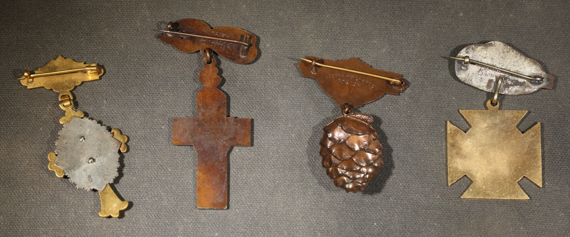 Grouping of Four Antique Knights Templar Medals Including Woonsocket Washington Pilgrimage Commandery No. 23, Chelsea Palestine Commandery 25th Triennial Boston, St. John's Commandery K.T. Bangor, and Washington Commandery No. 4 K.T. Newport, RI