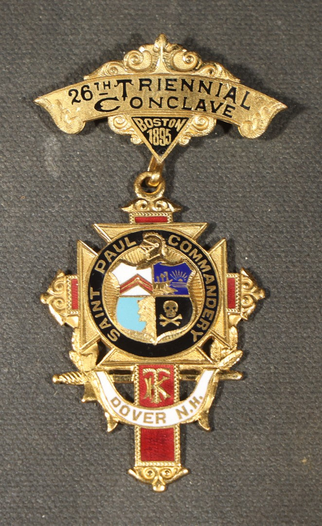 Grouping of Four Antique Knights Templar Medals Including Wm. Parkman Commandery Boston, Saint Paul Commandery Dover, New Hampshire 26th Triennial Conclave 1895, Monroe Commandery No. 12 Rochester, New Hampshire, and Woodlawn No. 76