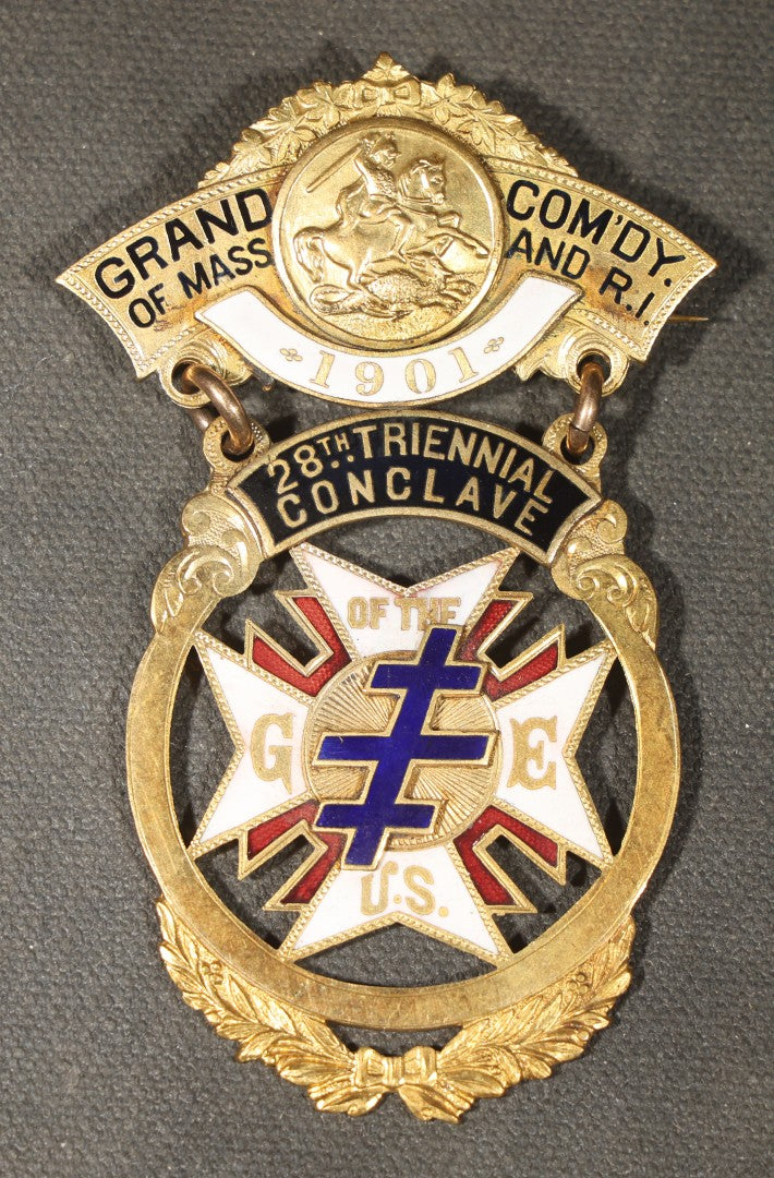 Trio of Antique Knights Templar Grand Commandery of Massachusetts and Rhode Island Triennial Conclave Enameled Medals Including 26th Conclave Boston 1895 and 28th Conclave 1901