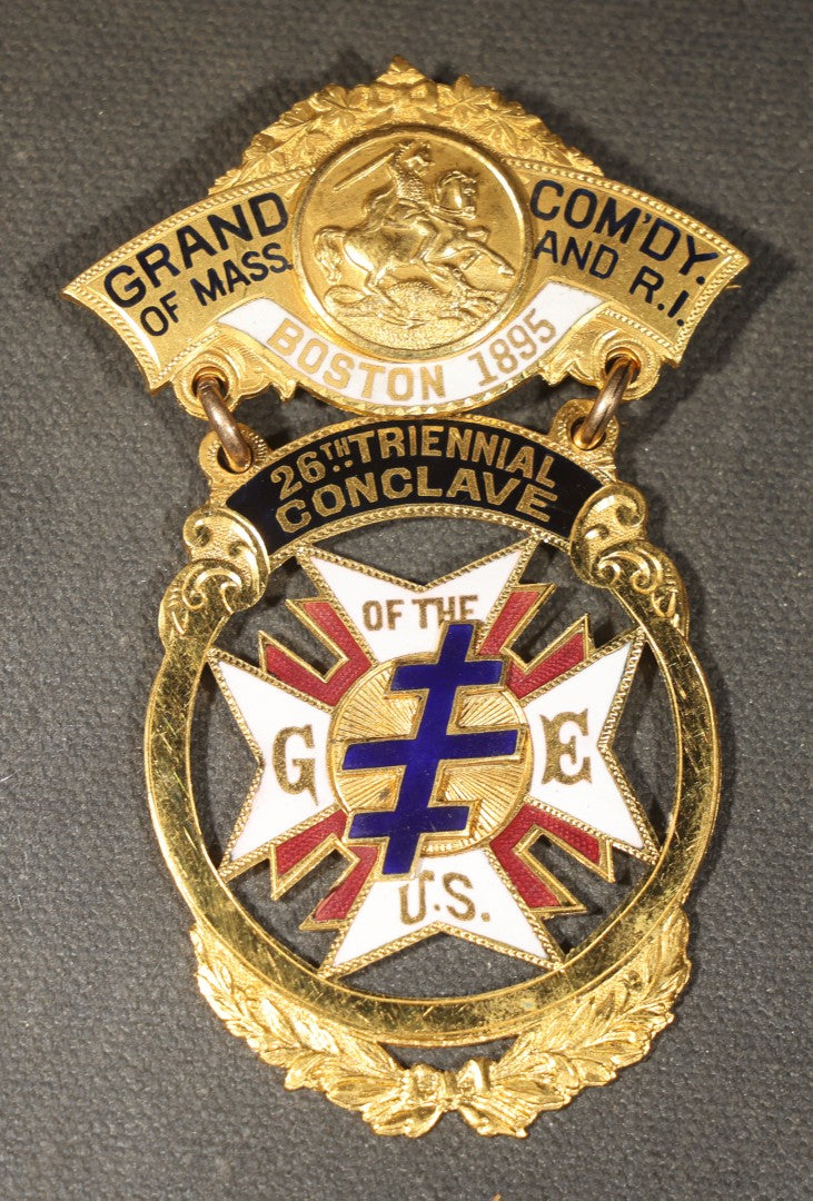 Trio of Antique Knights Templar Grand Commandery of Massachusetts and Rhode Island Triennial Conclave Enameled Medals Including 26th Conclave Boston 1895 and 28th Conclave 1901