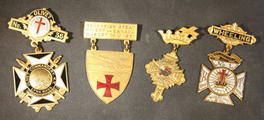 Grouping of Four Antique Knights Templar Medals and Badges Including Wheeling No. 1 Commandery K.T., West Virginia, Olivet No. 36 Commandery K.T., Lynn, Massachusetts, and Sovereign Great Priory of Canada, St. John, New Brunswick, 1901