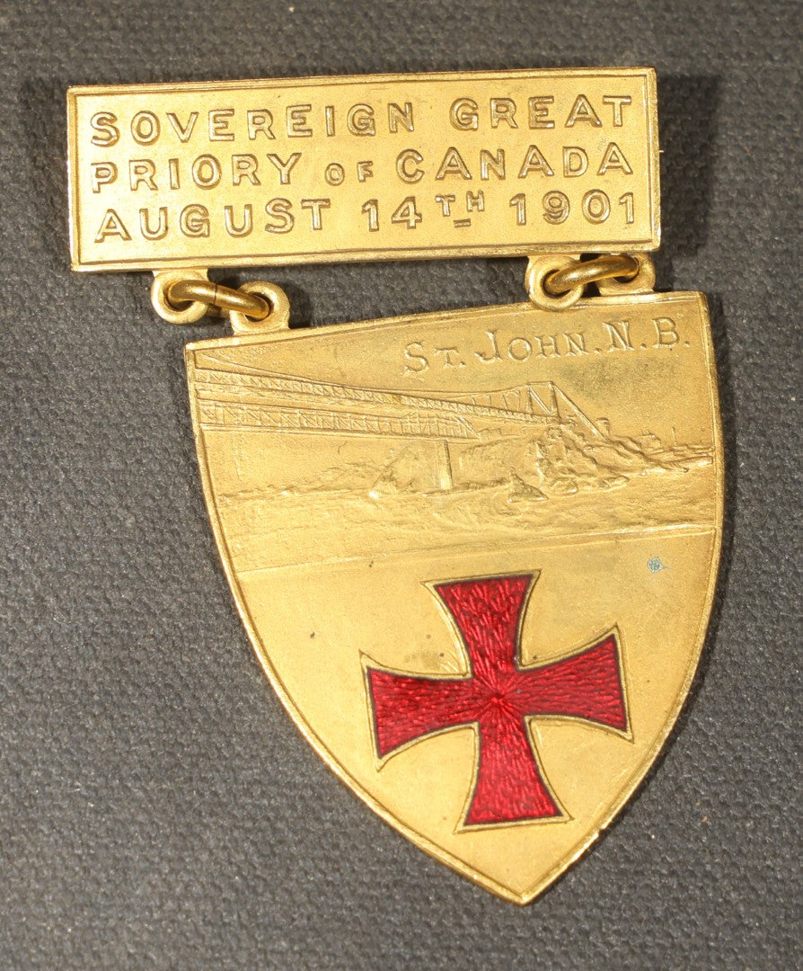 Grouping of Four Antique Knights Templar Medals and Badges Including Wheeling No. 1 Commandery K.T., West Virginia, Olivet No. 36 Commandery K.T., Lynn, Massachusetts, and Sovereign Great Priory of Canada, St. John, New Brunswick, 1901