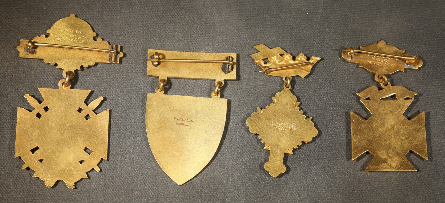 Grouping of Four Antique Knights Templar Medals and Badges Including Wheeling No. 1 Commandery K.T., West Virginia, Olivet No. 36 Commandery K.T., Lynn, Massachusetts, and Sovereign Great Priory of Canada, St. John, New Brunswick, 1901