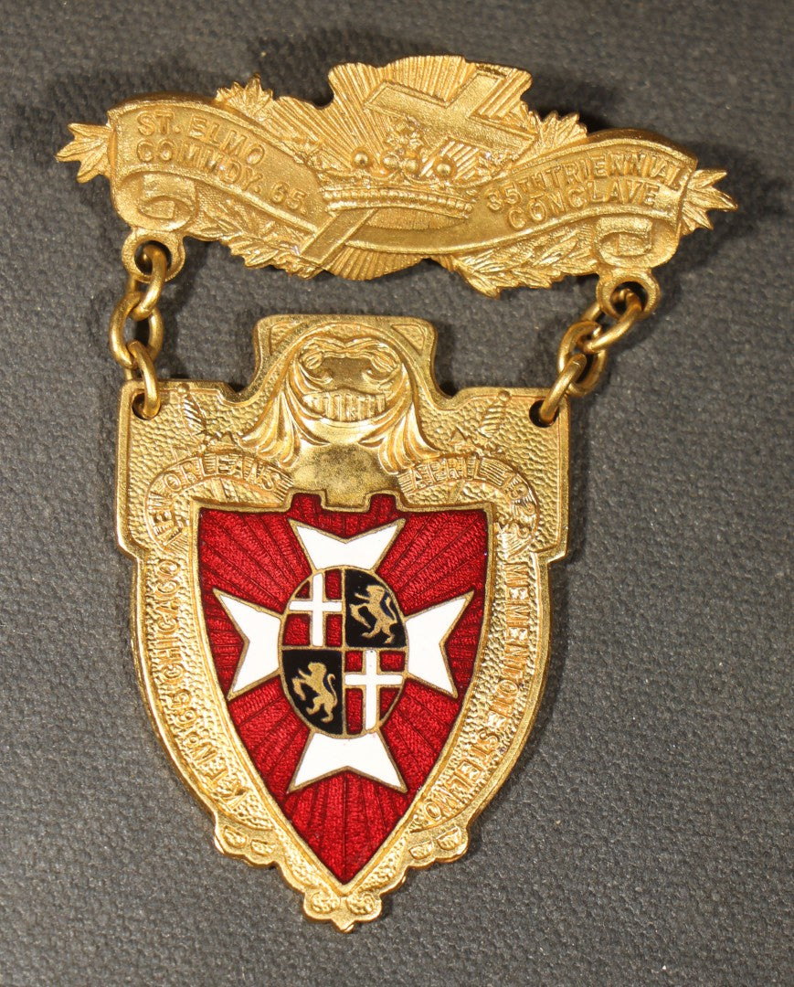 Trio of Antique Knights Templar Enameled Medals Including Springfield Commandery K.T. Springfield, Massachusetts, St. Andrew No. 13 K.T. Richmond, Virginia, and St. Elmo Commandery No. 65 35th Triennial Conclave New Orleans