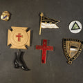 Lot 147 - Grouping of Eight Antique Knights Templar Pins and Badges Including Joseph Warren Commandery K.T. Boston, Olivet Commandery K.T. Lynn, Worcester County Commandery K.T., Mt. Calvary Commandery Omaha, Nebraska, and St. Johns No. 1 Providence, RI