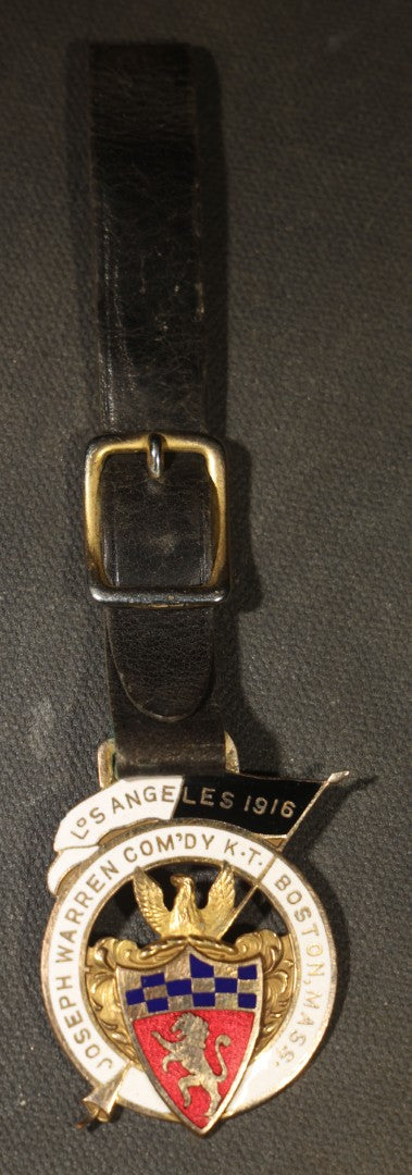 Grouping of Eight Antique Knights Templar Pins and Badges Including Joseph Warren Commandery K.T. Boston, Olivet Commandery K.T. Lynn, Worcester County Commandery K.T., Mt. Calvary Commandery Omaha, Nebraska, and St. Johns No. 1 Providence, RI