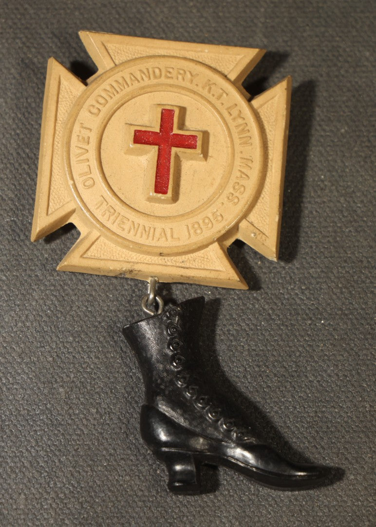 Grouping of Eight Antique Knights Templar Pins and Badges Including Joseph Warren Commandery K.T. Boston, Olivet Commandery K.T. Lynn, Worcester County Commandery K.T., Mt. Calvary Commandery Omaha, Nebraska, and St. Johns No. 1 Providence, RI