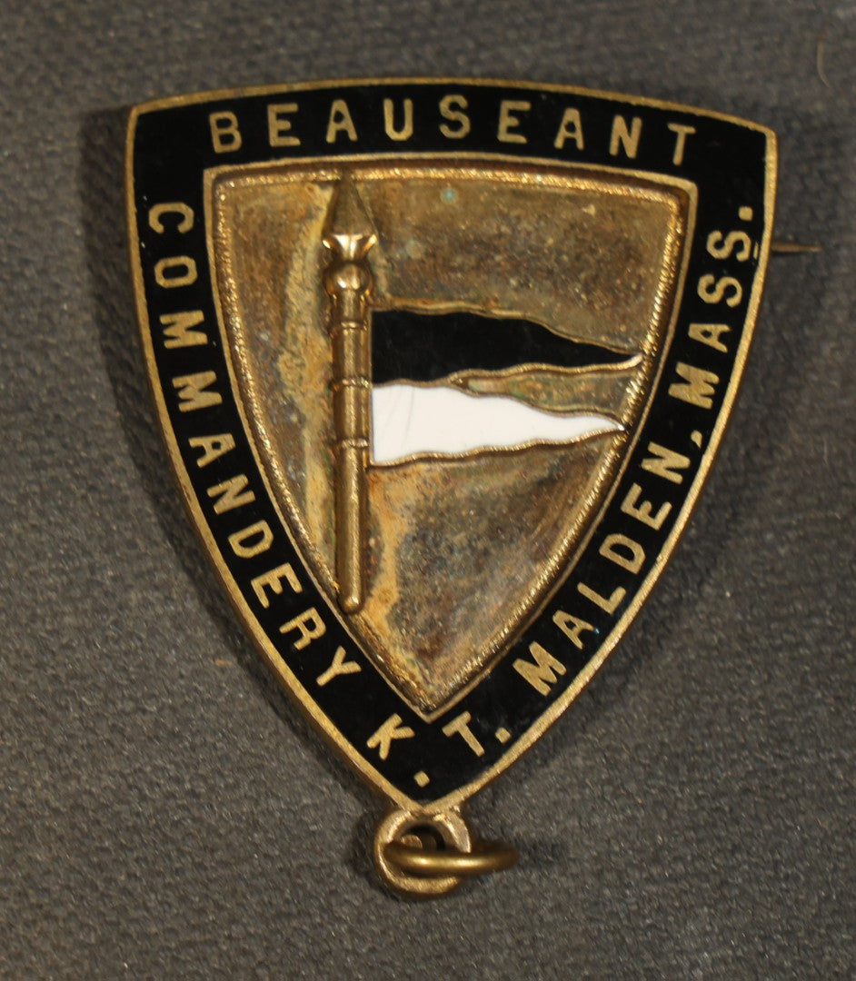 Grouping of Eight Antique Knights Templar Pins and Badges Including Joseph Warren Commandery K.T. Boston, Olivet Commandery K.T. Lynn, Worcester County Commandery K.T., Mt. Calvary Commandery Omaha, Nebraska, and St. Johns No. 1 Providence, RI