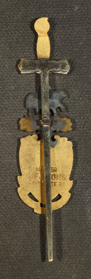Grouping of Eight Antique Knights Templar Pins and Badges Including Joseph Warren Commandery K.T. Boston, Olivet Commandery K.T. Lynn, Worcester County Commandery K.T., Mt. Calvary Commandery Omaha, Nebraska, and St. Johns No. 1 Providence, RI