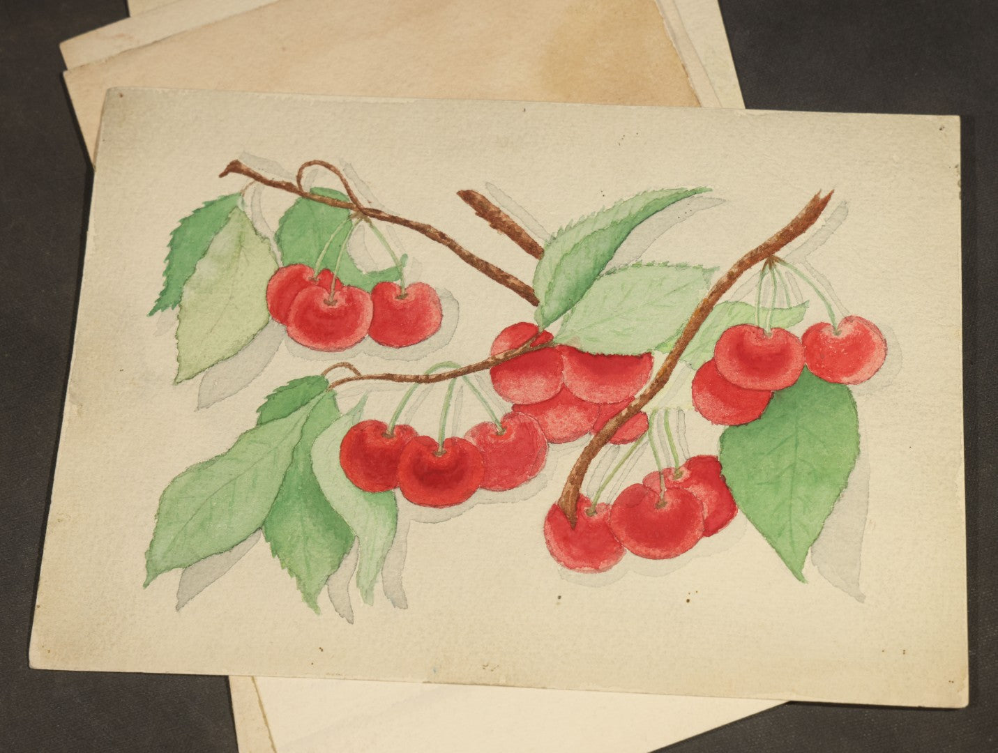 Grouping of 10 Antique Unframed Watercolor Paintings on Paper by H. Wilder, Floral and Still Life Subjects including Roses with Pansy, Potted Hyacinth, Cherries on a Branch, and Fruit Compote, 1860s-1880s