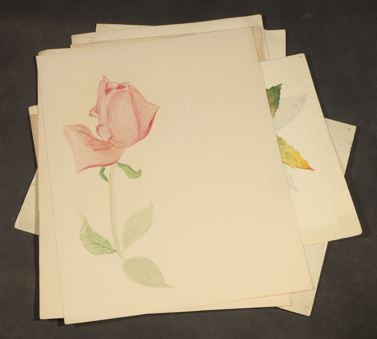 Grouping of 10 Antique Unframed Watercolor Paintings on Paper by H. Wilder, Floral and Still Life Subjects including Roses with Pansy, Potted Hyacinth, Cherries on a Branch, and Fruit Compote, 1860s-1880s