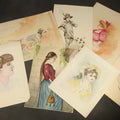 Lot 152 - Grouping of Seven Antique Unframed Watercolor Paintings on Paper Including Portraits of Women, Sporting Dogs, and a Boy with Farm Tools